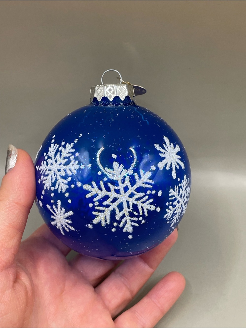 Vintage Bronners Hungary Blue Glass Snowflake Design Christmas 3” Ornament Ball